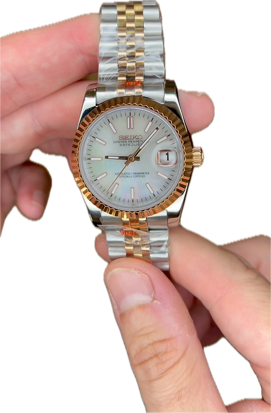 Reloj Automático 36 mm Nácar Bicolor – Estilo Clásico Elegante