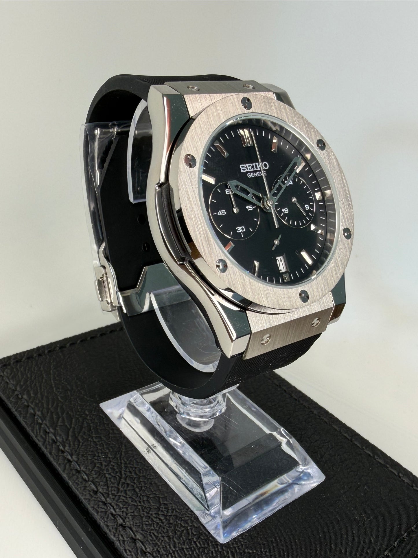 Reloj Cronógrafo VK63 Negro – Diseño Deportivo 43 mm con Correa de Caucho
