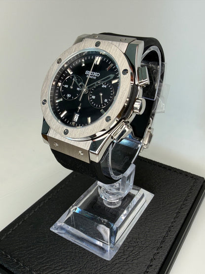 Reloj Cronógrafo VK63 Negro – Diseño Deportivo 43 mm con Correa de Caucho