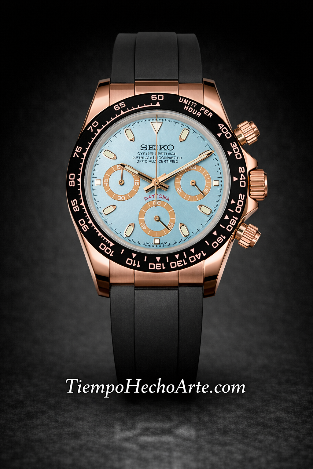 Reloj Cronógrafo VK63 Azul Tiffany/Oro Rosa – Estilo Racing Elegante