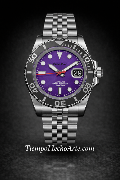 Reloj Automático Morado Lightning – Estilo Diver Personalizado