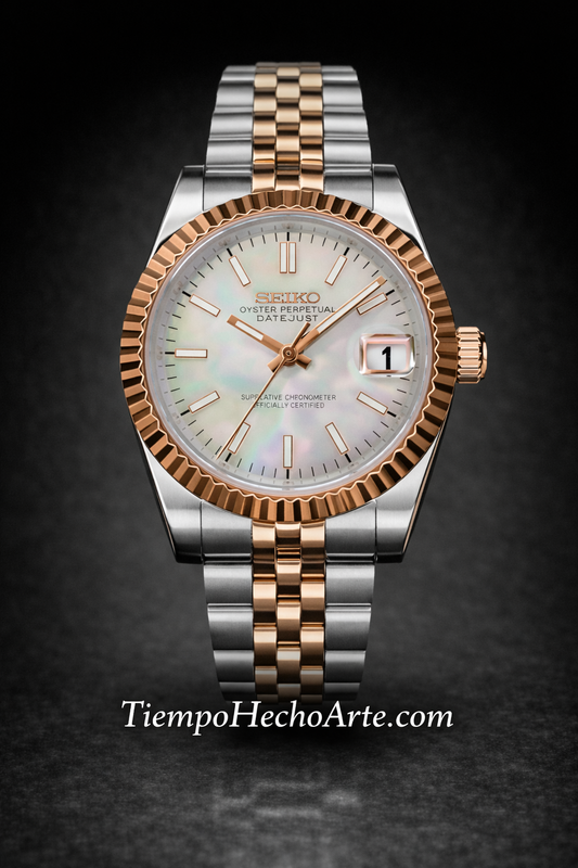 Reloj Automático 36 mm Nácar Bicolor – Estilo Clásico Elegante