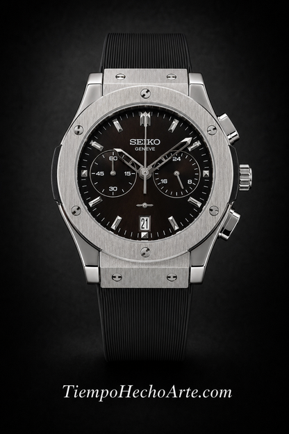 Reloj Cronógrafo VK63 Negro – Diseño Deportivo 43 mm con Correa de Caucho