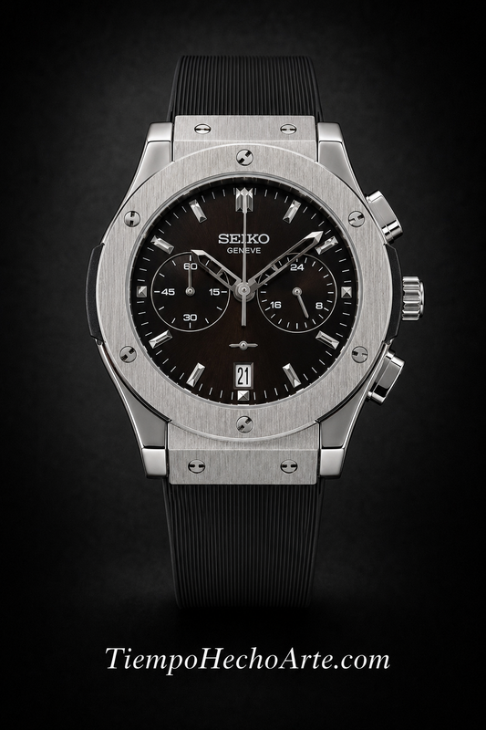 Reloj Cronógrafo VK63 Negro – Diseño Deportivo 43 mm con Correa de Caucho
