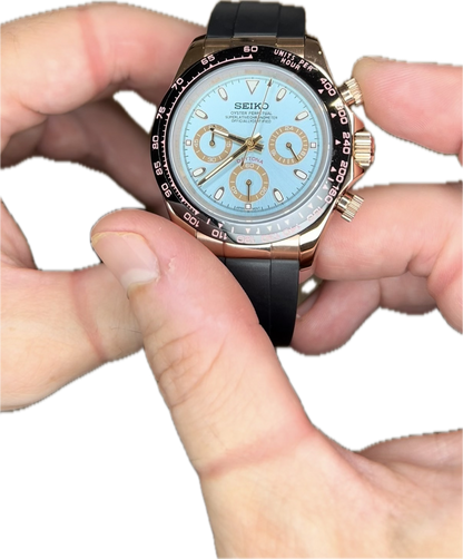 Cronógrafo tipo Daytona Rose Gold & Tiffany – VK63 ✨