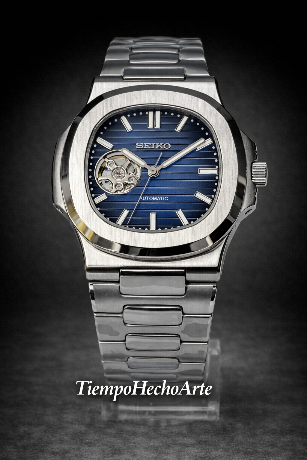 Reloj Automático Azul Open Heart – Diseño Deportivo con Brazalete Integrado