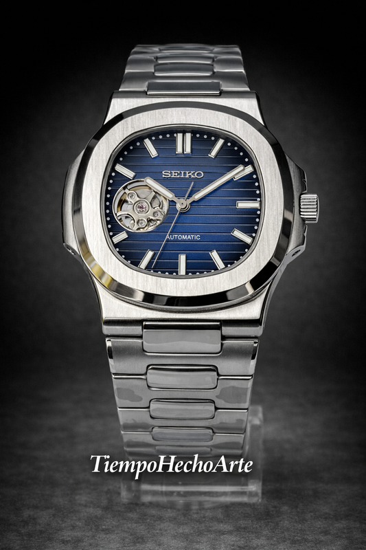 Reloj Automático Azul Open Heart – Diseño Deportivo con Brazalete Integrado