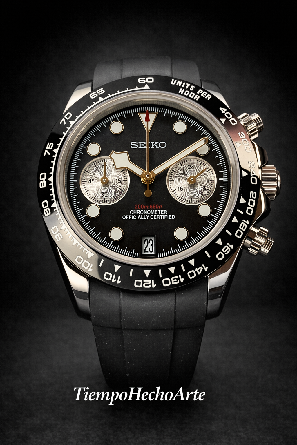 Reloj Cronógrafo VK64 Negro/Plata – Estilo Racing Elegante