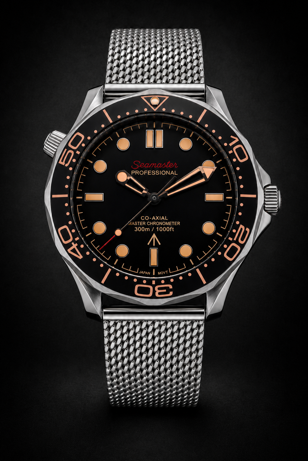 Reloj Automático Negro/Oro Rosa – Estilo Diver Deportivo con Brazalete Milanesa