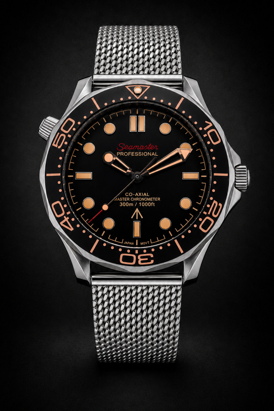 Reloj Automático Negro/Oro Rosa – Estilo Diver Deportivo con Brazalete Milanesa