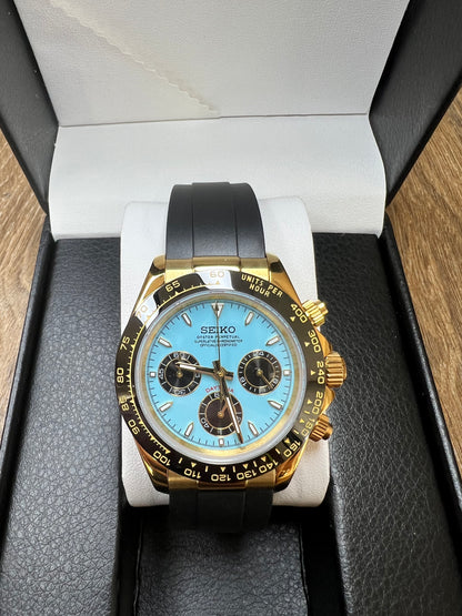 Reloj Cronógrafo Azul Tiffany – Estilo Racing Deportivo