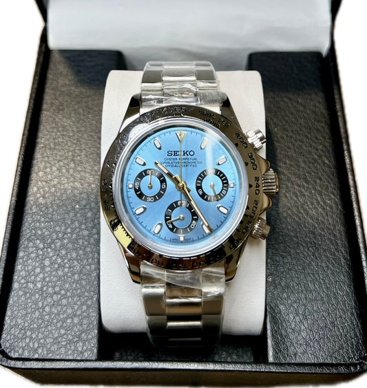 Reloj Cronógrafo VK63 Azul Hielo – Estilo Racing Elegante