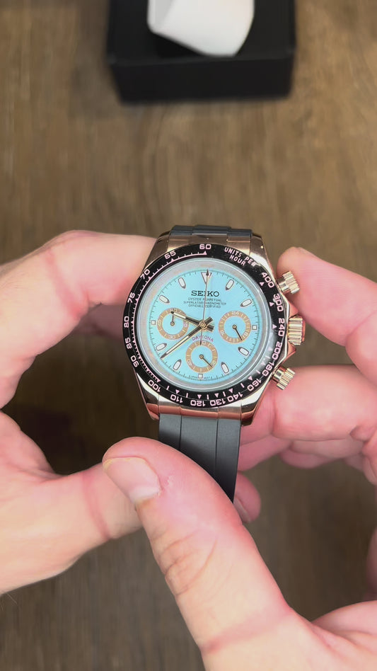 Cronógrafo tipo Daytona Rose Gold & Tiffany – VK63 ✨