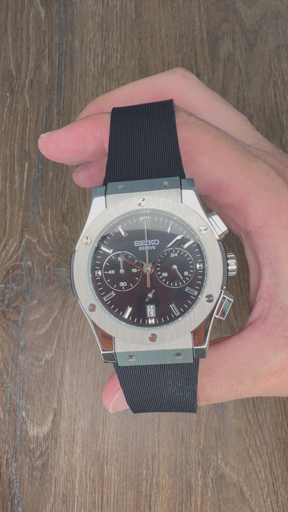 Reloj Cronógrafo VK63 Negro – Diseño Deportivo 43 mm con Correa de Caucho