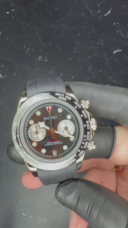 Reloj Cronógrafo VK64 Negro/Plata – Estilo Racing Elegante